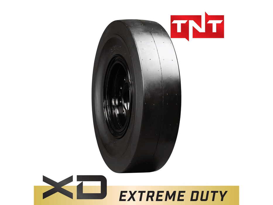 TNT NON-DIRECTIONAL 33X12-20 (12-16.5) Mounted Solid Tire and Rim Assemblies with larger hub